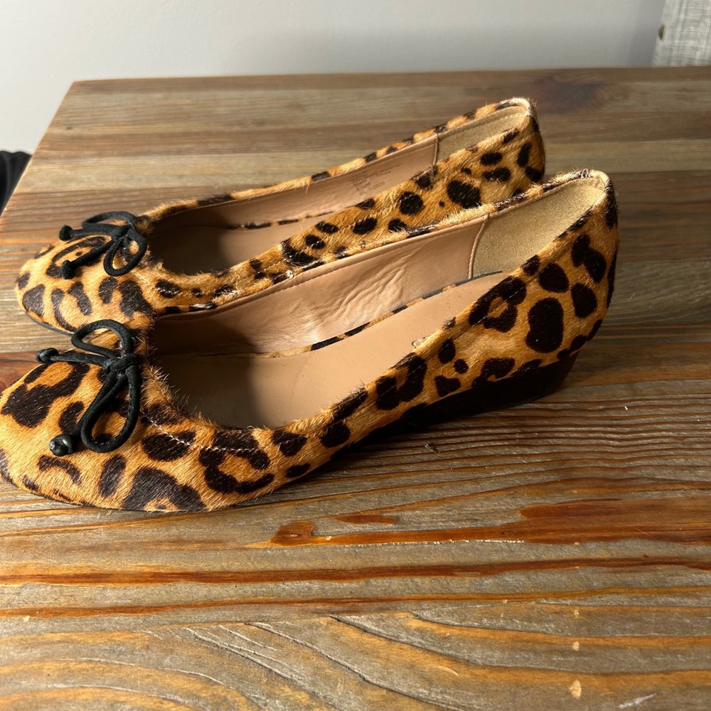 Aerosoles Leopard Print Hair Calf Black Bow Ballet‎ Flats Women's Size 6.5